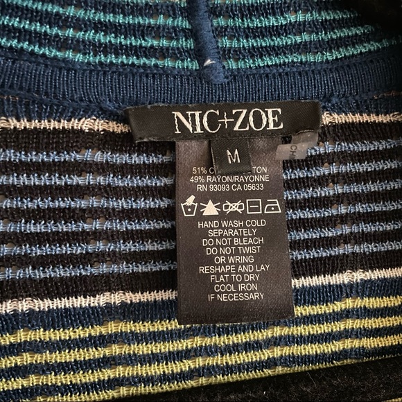 Nic+Zoe V Neck Striped Knit Pullover Baggy Loose Fit Sweater Size Medium - Picture 2 of 6